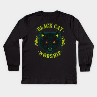 Black Cat Worship Kids Long Sleeve T-Shirt